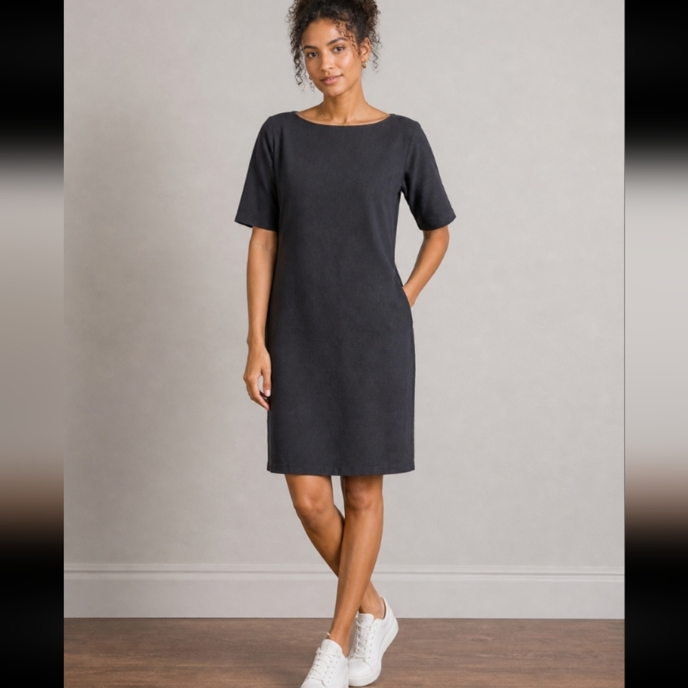 SABRINA SCALA Charcoal Gray Quarter Sleeve Pull Over Minimalist Dress Large